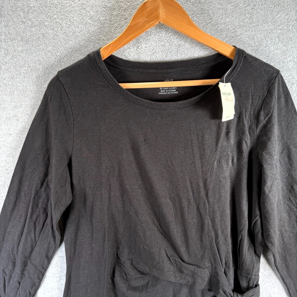 Aerie Sheath Dress Women's Large Black Round Neck Side Tie Long Sleeve‎ Pullover - Picture 2 of 9